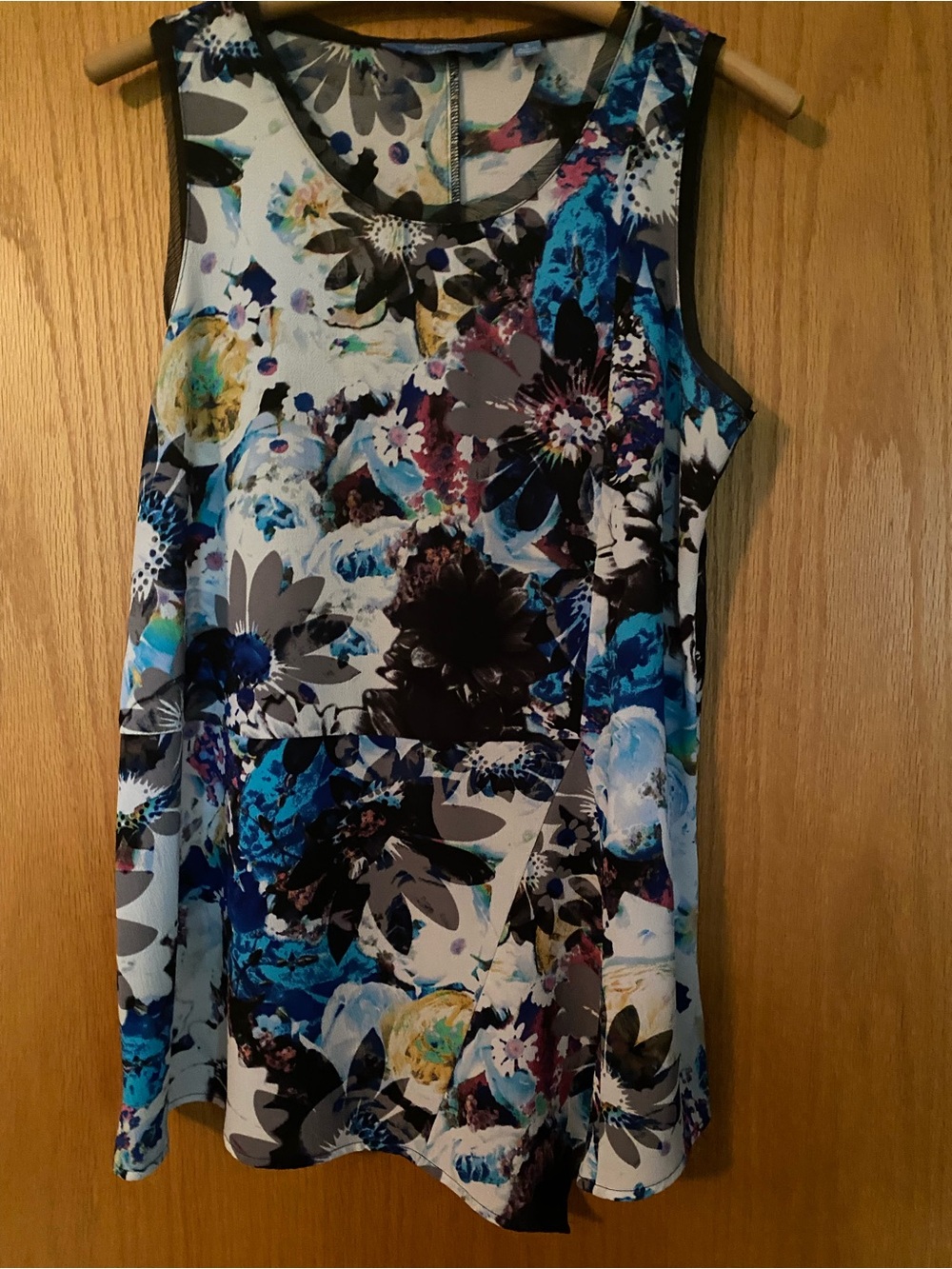 Simply Vera Vera Wang Blue and Black Floral Sleeveless A-Line Dress